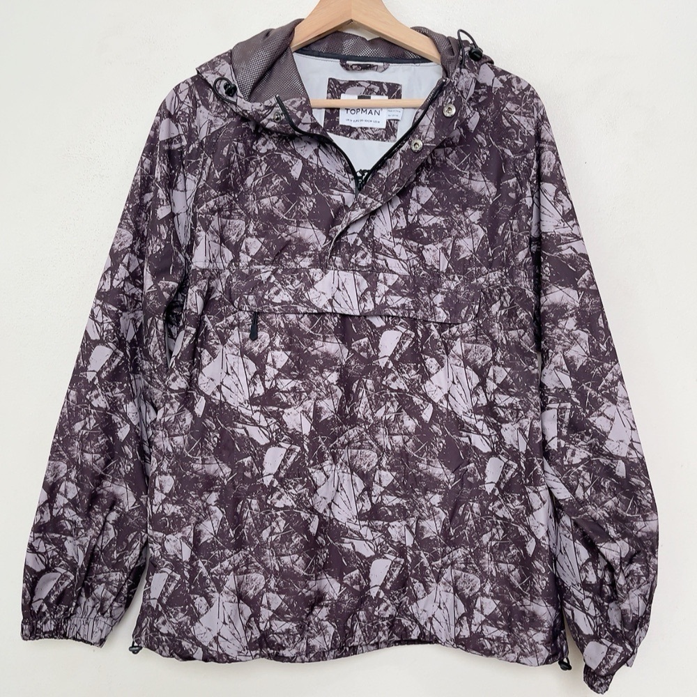 TOPMAN Mens Medium Camo Hooded Zip Neck Pullover